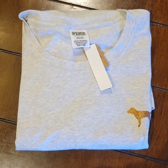 Campus T-shirt Heather Grey Glitter Logo PINK Victoria's Secret Medium NWT - Picture 7 of 7
